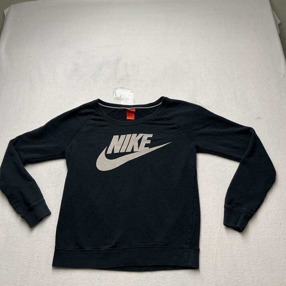 NIKE SWOOSH LOGO ATHLETIC PULLOVER SWEATSHIRT Womens Sz M Black , 4285